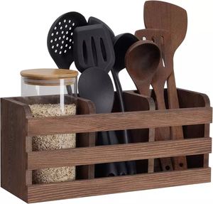 ที่ใส่ช้อนไม้แนวชนบทเครื่องใช้ในครัวที่ทำด้วยมือที่วางช้อนส้อมทำจากไม้ธรรมชาติแบบเรียบง่าย - Product Image 1