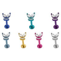 Boucle d'oreille clou papillon en titane ASTM F136 hypoallergénique à dos plat et filetage interne pour piercing, vente en gros de bijoux