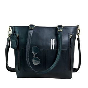 Sac fourre-tout léger en cuir véritable pour femme avec double sangle détachable réglable Fermeture à glissière durable pour un usage quotidien Travail Voyage - Product Image 1