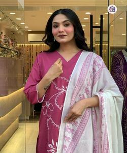 Rich Look Wedding Wear Tissu en filet de soie de coton Kurti Palazzo, avec la couleur rose Dupatta Indian Ladies Ready to | Fabrication d'usure - Product Image 6