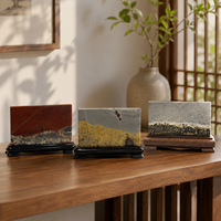 Ornement en tranches de cristal faites à la main, plaque paysagère en pierre naturelle avec support en bois pour salon, bureau, étagère, décoration intérieure, cadeau
