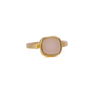 Elegante anillo de declaración ajustable chapado en oro de 18 quilates para mujer, anillo de corte de cojín Druzy blanco hecho a mano, regalo de joyería de piedras preciosas naturales - Product Image 1