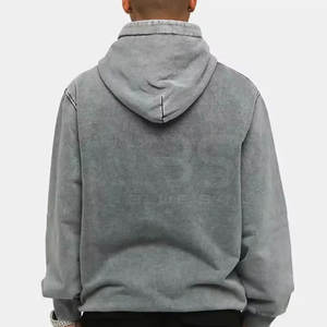 Sweat à capuche délavé à l'acide pour hommes avec un look simple et un cordon de serrage réglable Streetwear Cotton Blended Acid Wash Hoodie - Product Image 2