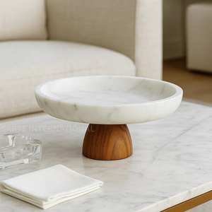 Cuenco de mármol de lujo, soporte para pasteles, Base de madera tallada, elegante soporte para cupcakes, bandeja de exhibición de postres para suministro de frutas para panaderos - Product Image 4