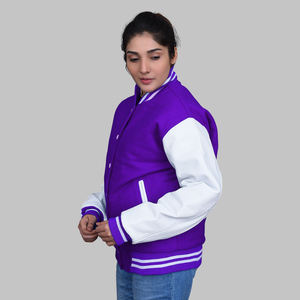 Chaqueta con letras azul y blanco Lana Cuero Varsity Custom Varsity Jackets - Product Image 6