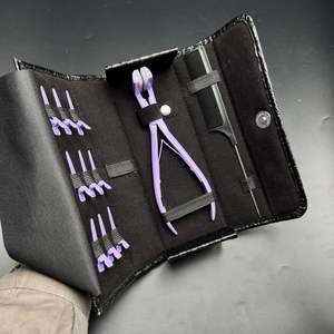 Ruban en acier inoxydable robuste violet dans la pince d'extension de cheveux de qualité supérieure avec pinces à poignée en silicone peigne trousse à outils d'extension de cheveux - Product Image 6