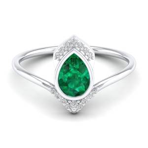 Anillos de Compromiso REYES, Gran Venta, Oro Sólido de 14K y 18K, Corte Pera, Gema Esmeralda de 0.75 Ct con Moissanita, Joyería de Lujo para Mujer - Product Image 1