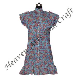 Robe colorée pour femmes décontracté été Midi cou taille libre Style indien tenue décontracté belle main bloc imprimé coton tunique - Product Image 1