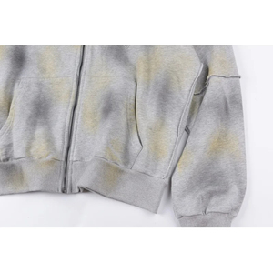 Haute Qualité En Gros Perdu Intricacy GRIS FADED Zipper Diamant clouté logo Serpent Imprimer Lavage À Capuche Pour Hommes - Product Image 3