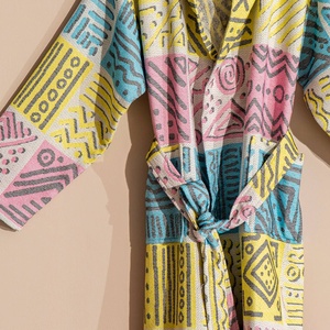 Albornoz Turco con Forro de Felpa Arcoíris, Rayas Multicolores, con Capucha, 100% Algodón - Product Image 5