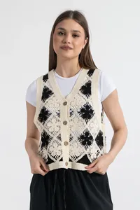 Suéter máquina ganchillo Floral acrílico chaleco tejido chaleco Vintage flecos abierto chaleco turco Similar hecho a mano Crochet Top - Product Image 5