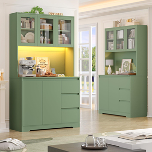 Meuble de rangement autoportant moderne vert OEM pour micro-ondes et station café, avec double porte vitrée, armoire haute de salle à manger avec tiroirs - Product Image 3