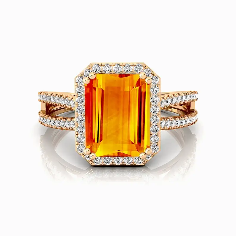 18k Solid Rose Gold Anel Cluster Personalizado com Natural Citrino Gemstone & Diamantes Genuine Fine Bridal Jewelry Atacado OEM