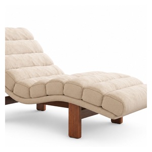 Chaise longue moderne en velours côtelé, fauteuil d'appoint rembourré, ottoman en tissu crème, siège de détente pour salon - Product Image 4