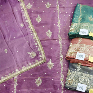 Designer moderne non cousu brodé à la main miroitant soie Premium indien pakistanais costumes femmes fête mode avant traditionnel - Product Image 2