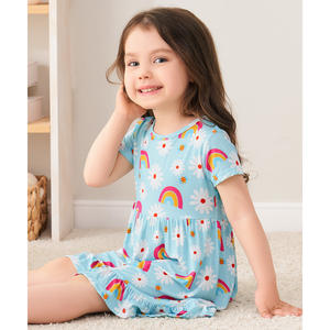 Vestido de Bambú para Niñas Pequeñas, Corte en A, con Estampado Floral, Manga Corta y Cintura Natural - Product Image 3