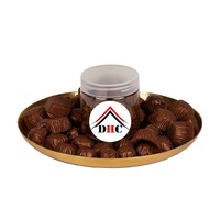 Plateau de service décoratif en métal de forme ronde, fini or antique, compagnon idéal pour votre collection de chocolat gastronomique