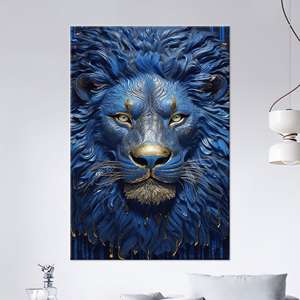 Impression sur toile murale en verre Blue Lion : Décoration animale royale, encadrée style galerie - Product Image 1