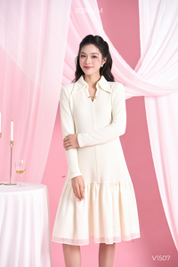 B2 MUM V1507 <b>for</b> <b>Long</b>-Sleeved Lace Dress Soft Thick Fabric Double-Layered Bodice Fitted Style Slightly Gathered <b>Skirt</b> - Product Image 3