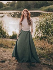 Jupe longue en lin vert à enrouler, poches, coton respirant, taille unique, style décontracté, uni, longueur au sol, taille naturelle - Product Image 3