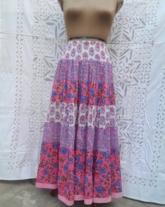 Falda Larga de Algodón con Estampado en Bloque, Diseño de Cintura Ancha con Pliegues en Capas y Estilo Paraguas, Ropa para Mujer, Venta al Por Mayor - Product Image 1