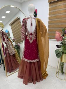 Nouveau designer de style indien, broderie lourde, Lehenga Gharara Sharara, costumes de pelouse pakistanais pour dames, vêtements de fête à bas prix - Product Image 4