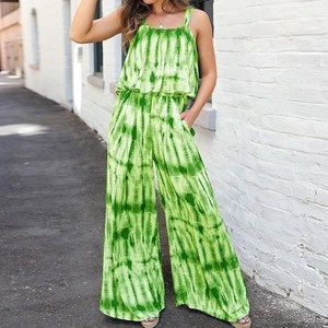Combinaison Salopette Hippie Formelle à Manches Longues et Col en V en Coton Teint à la Main 100% Coton Coupe Trapèze - Product Image 1