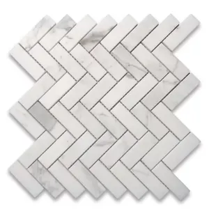 L72XH Statuario White Marble 1x3 Carreau mosaïque à chevrons aiguisé avec des styles de design français et chinois - Product Image 1