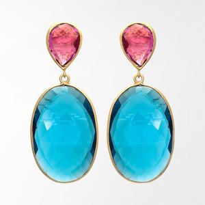 Boucles d'oreilles pendantes en argent sterling 925 pour femmes, tendance 2024, tourmaline poire et ovale bleu hydro, bijoux - Product Image 4