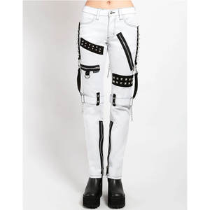 PANTALONES GÓTICOS UNISEX PUNK BLANCOS CON CONTRASTE NEGRO ESTILO FÁBRICA VENTA AL POR MAYOR 2026 - Product Image 5