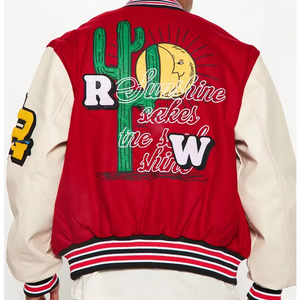 Veste universitaire à manches en cuir pour hommes, coupe-vent, respirante, col ras du cou, 100% laine, Baseball Varsity Jacket pour hommes - Product Image 2