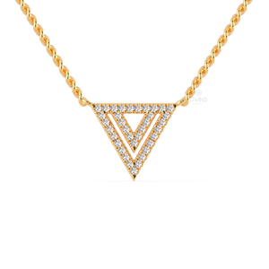 14K Yellow <b>Gold</b> Open Triangle Pendant <b>Necklace</b> with Diamond Pave Classic Lab Grown Diamond Charm for Women - Product Image 1