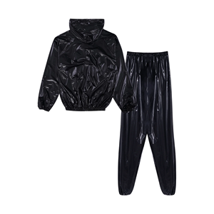 ชุดซาวน่าสำหรับผู้ชาย, ชุดกันเหงื่อสีดำ2ชิ้นเสื้อมีฮู้ดและกางเกงสำหรับลดน้ำหนัก - Product Image 2