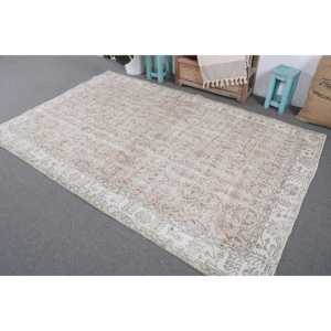 พรมวินเทจตุรกีขนาด 5.3x8.2 ฟุต พรมขนาดใหญ่ พรมสีขาวไล่เฉด - Product Image 2