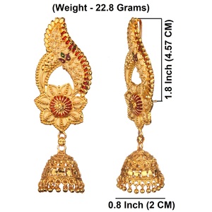 Juego de pendientes colgantes de esmalte Jhumka chapado en oro de Bollywood indio, joyería para boda - Product Image 4