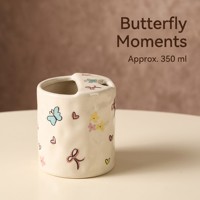 Tasse à thé et à café en céramique à double ouverture, peinte à la main, sans anse, avec motifs rayés ou papillons, pour la maison et le bureau