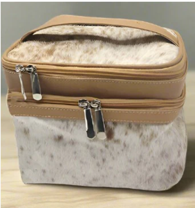 Bolsa de cosméticos de viaje duradera de cuero genuino a la moda elegante para mujer portátil con cierre de cremallera - Product Image 1