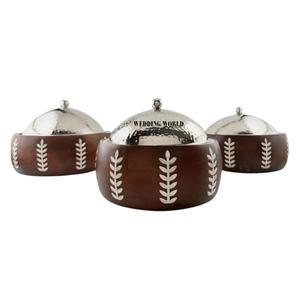 Olla Caliente de Madera con Acabado en Nogal y Tapa Dorada, Forma Redonda, Diseño de Mesa, Calentador de Comida de Madera de Lujo, Nuevo y Elegante - Product Image 4