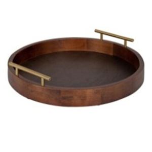 Plateau de service rond en bois d'acacia naturel avec poignée pour servir à la maison, à l'hôtel et au restaurant, personnalisation disponible - Product Image 1