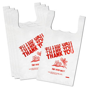 Sac de t-shirt imprimé de remerciement sacs à provisions en plastique recyclé pour aliments et légumes avec logo pour les courses - Product Image 3