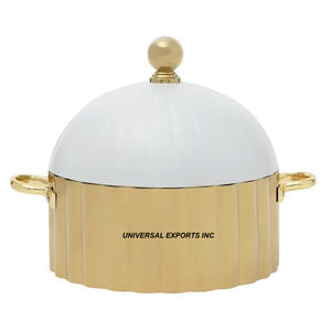 Marmite en métal fini or et blanc Casserole faite à la main de qualité supérieure Hot Selling Designer Metal Food Warmer - Product Image 1