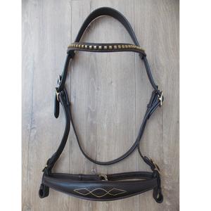 Charol negro Doma Doble brida Snaffle Acolchado Poll Cutback Tocado Riendas - Product Image 1