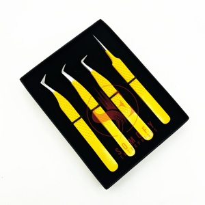 Pinzas profesionales de Extensión de pestañas de alto volumen de acero inoxidable J2 logotipo personalizado puntas de plata amarilla Etiqueta Privada - Product Image 3