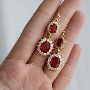 ต่างหูรูปหยดน้ำทับทิมสีขาวธรรมชาติ เงินแท้ 925 ชุบทอง 14k สไตล์วินเทจ วิคตอเรียน สำหรับเจ้าสาวงานแต่งงาน - Product Image 6