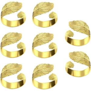 Ensemble de 8 anneaux de serviette en feuille d'or au design attrayant, design luxueux, décoration de table pour mariage, restaurant, fête, dîner - Product Image 1