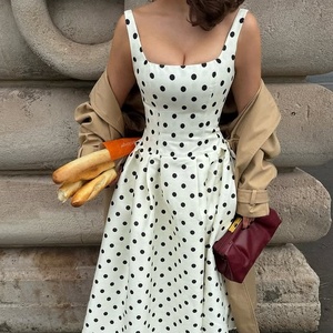 French Style Polka <strong>Dot</strong> <strong>Dress</strong> Women Vintage Square Collar High Waist Pleated Summer New Elegant Club Party Women <strong>Maxi</strong> <strong>Dress</strong> - Product Image 2