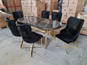 Luxury Convertible Modern <b>6</b>-Piece <b>Dining</b> Room <b>Set</b> with <b>Velvet</b> <b>Chairs</b> Metal & MDF Table Contemporary Home Furniture - Product Image 4