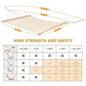 Amaca a Doppia Corda per 2 Persone, Tradizionale, da Esterno, in Corda di Cotone Intrecciata a Mano, con Barra Distanziatrice, Catene e Cinghie per Alberi, per Patio e Giardino, Capacità Massima 450 Libbre - Product Image 5