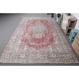 พรมขนาด 6.4x10.4 ฟุต, พรมวินเทจตุรกี, พรมลายดอกไม้สีแดง - Product Image 1