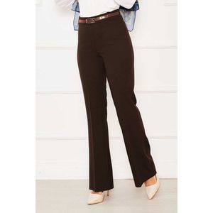 Women's Brown Spanish Flare <b>Trousers</b> High <b>Elasticated</b> <b>Waist</b> Breathable Crepe Fabric Casual Plain Dyed High-<b>Waist</b> Colored-Wash" - Product Image 2